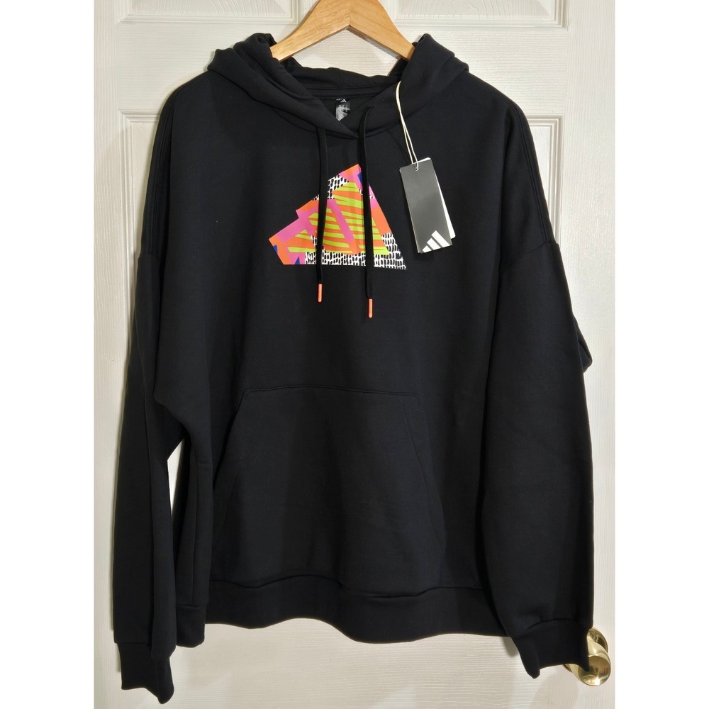 Adidas Womens Abstract Logo Fleece Hoodie Black KC4348 2XL